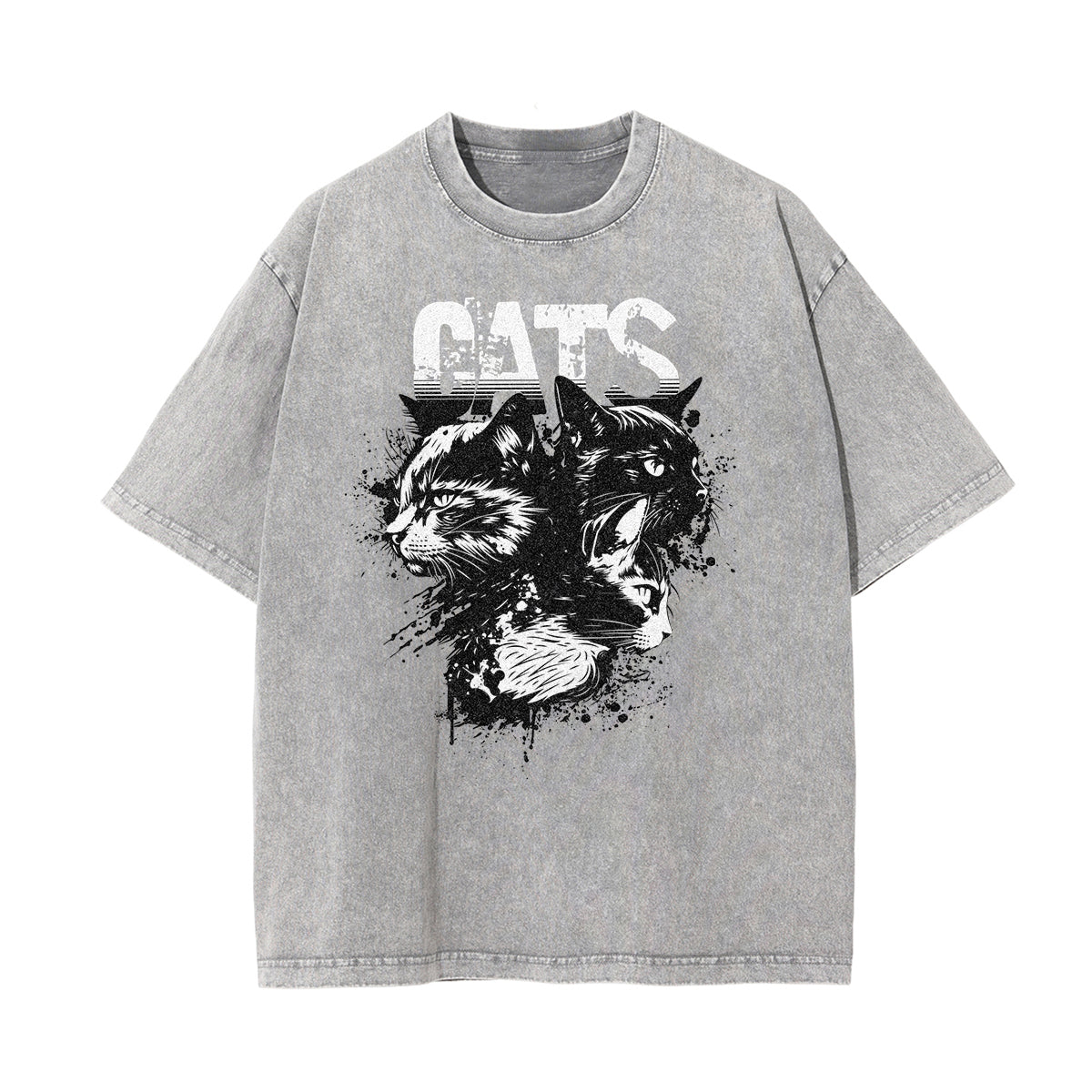 Camiseta de algodón con gráfico de gato lavado
