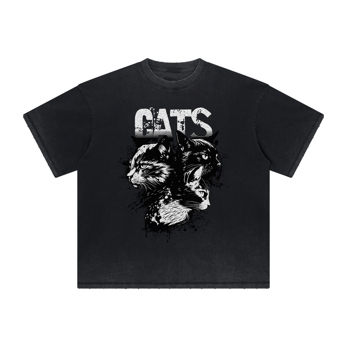 Thick Faded Cat Graphic T Shirt