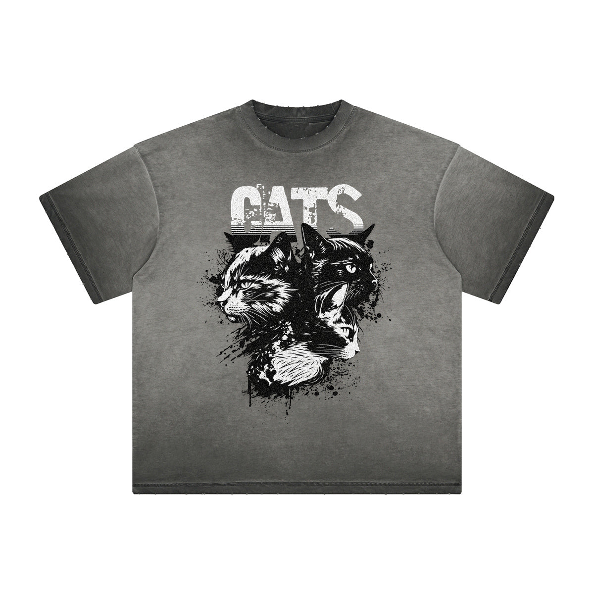 Vintage Frayed Cat Pattern Tee