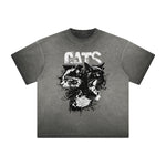 Vintage Frayed Cat Pattern Tee