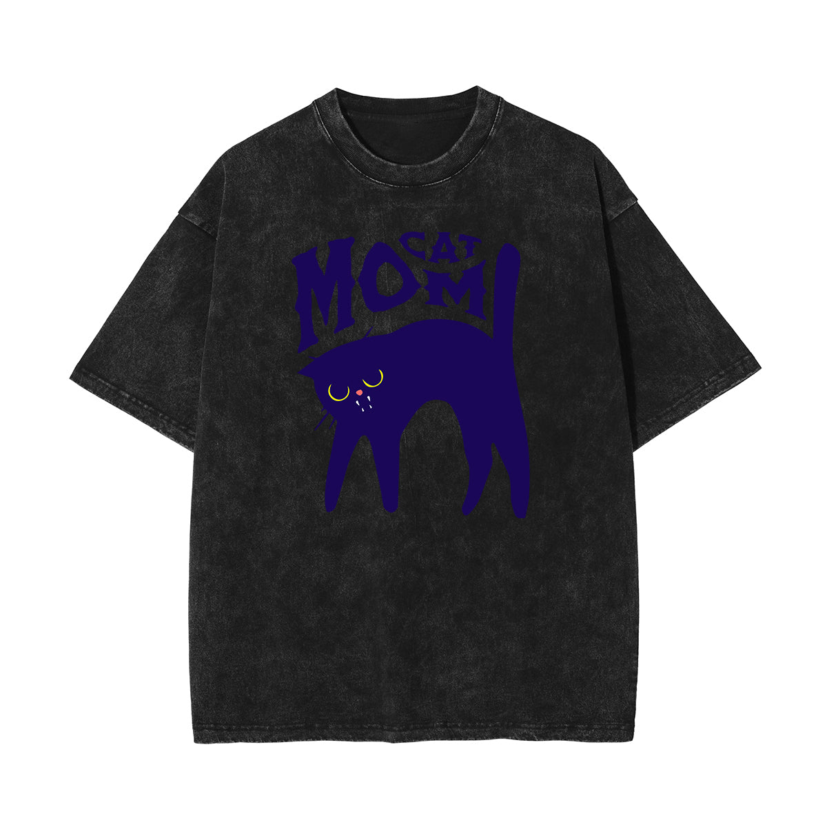 Camiseta con estampado de gato lavado a la piedra