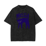 Camiseta con estampado de gato lavado a la piedra