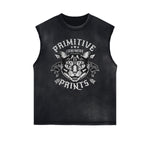 Distressed Sleeveless Cat Pattern Tee