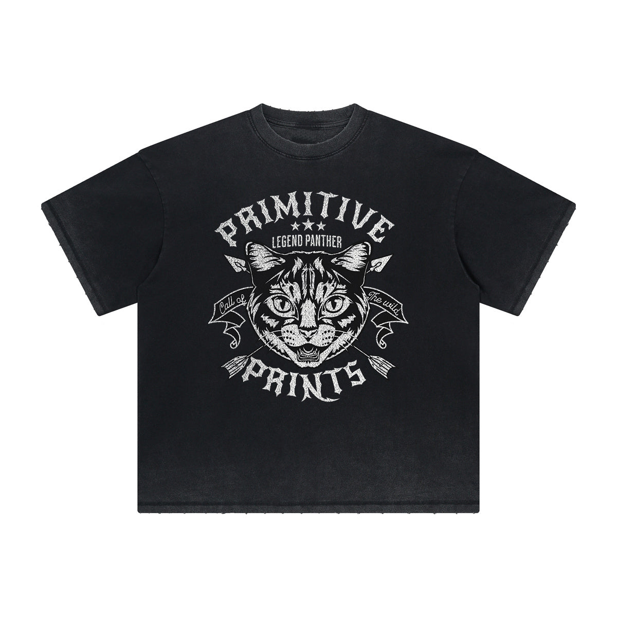 Thick Faded Cat Graphic T Shirt