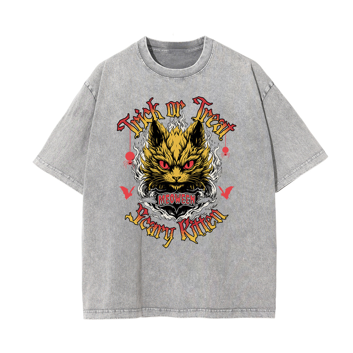 Camiseta de algodón con gráfico de gato lavado