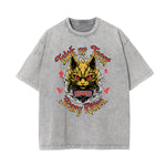 Camiseta de algodón con gráfico de gato lavado