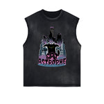 Distressed Sleeveless Cat Pattern Tee