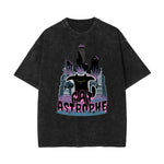Camiseta con estampado de gato lavado a la piedra