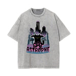 Camiseta de algodón con gráfico de gato lavado