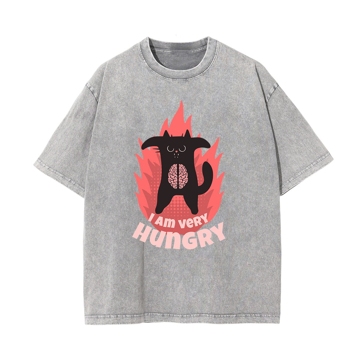 Camiseta de algodón con gráfico de gato lavado