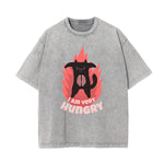 Camiseta de algodón con gráfico de gato lavado