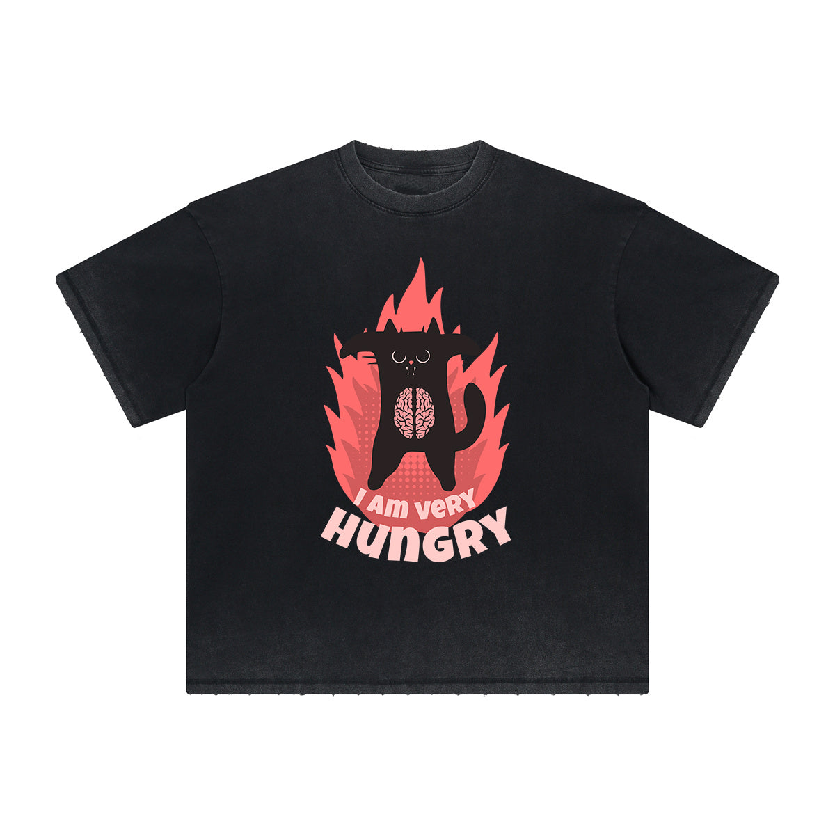 Thick Faded Cat Graphic T Shirt