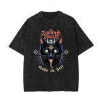 Camiseta con estampado de gato lavado a la piedra