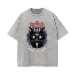 Camiseta de algodón con gráfico de gato lavado