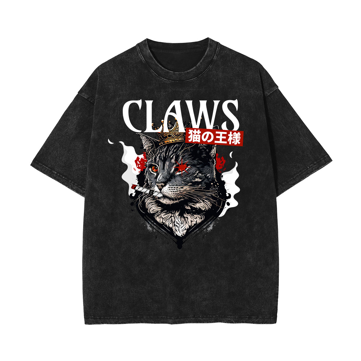 Camiseta con estampado de gato lavado a la piedra
