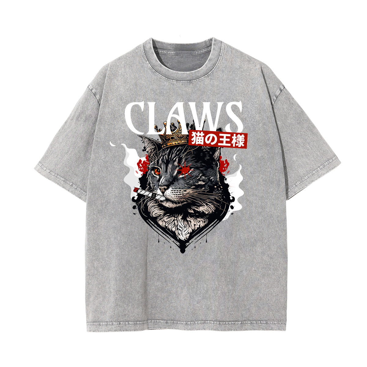 Camiseta de algodón con gráfico de gato lavado