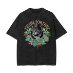 Camiseta con estampado de gato lavado a la piedra