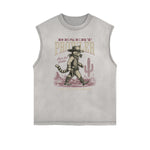 Camiseta sin mangas con gráfico de gato y bordes deshilachados