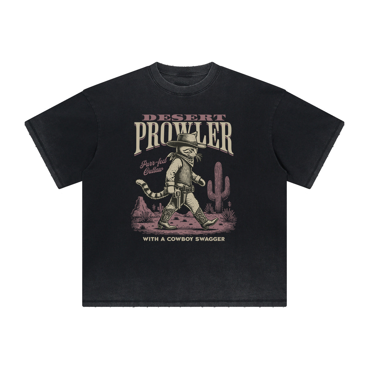 Thick Faded Cat Graphic T Shirt