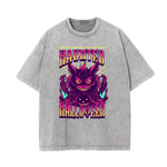 Camiseta de algodón con gráfico de gato lavado