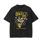 Camiseta con estampado de gato lavado a la piedra