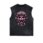 Distressed Sleeveless Cat Pattern Tee
