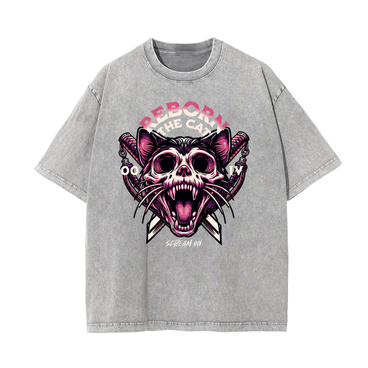 Camiseta de algodón con gráfico de gato lavado