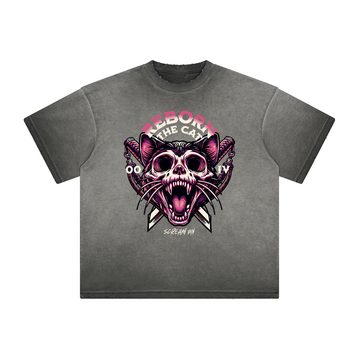 Vintage Frayed Cat Pattern Tee