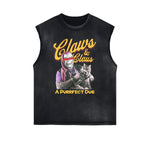 Distressed Sleeveless Cat Pattern Tee