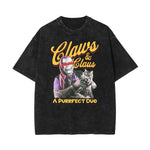 Camiseta con estampado de gato lavado a la piedra