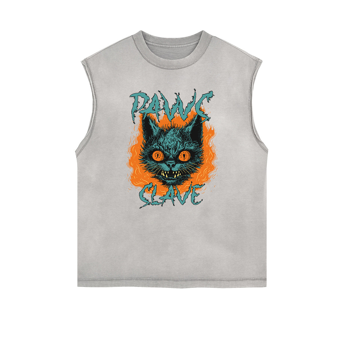 Camiseta sin mangas con gráfico de gato y bordes deshilachados