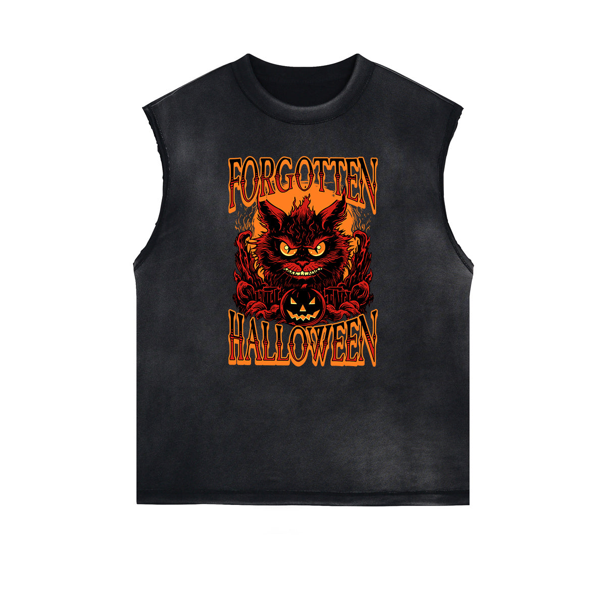 Distressed Sleeveless Cat Pattern Tee