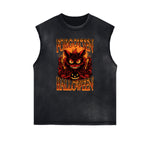 Distressed Sleeveless Cat Pattern Tee