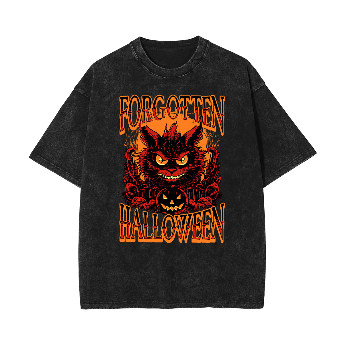 Camiseta con estampado de gato lavado a la piedra