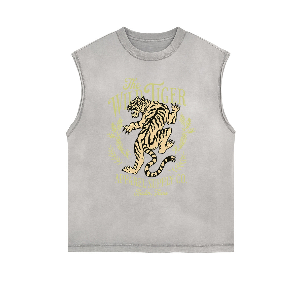 Camiseta sin mangas con gráfico de tigre y bordes deshilachados