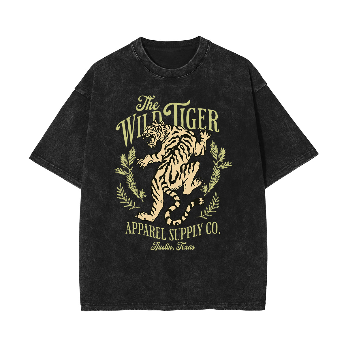Stone Wash Tiger Pattern T Shirt