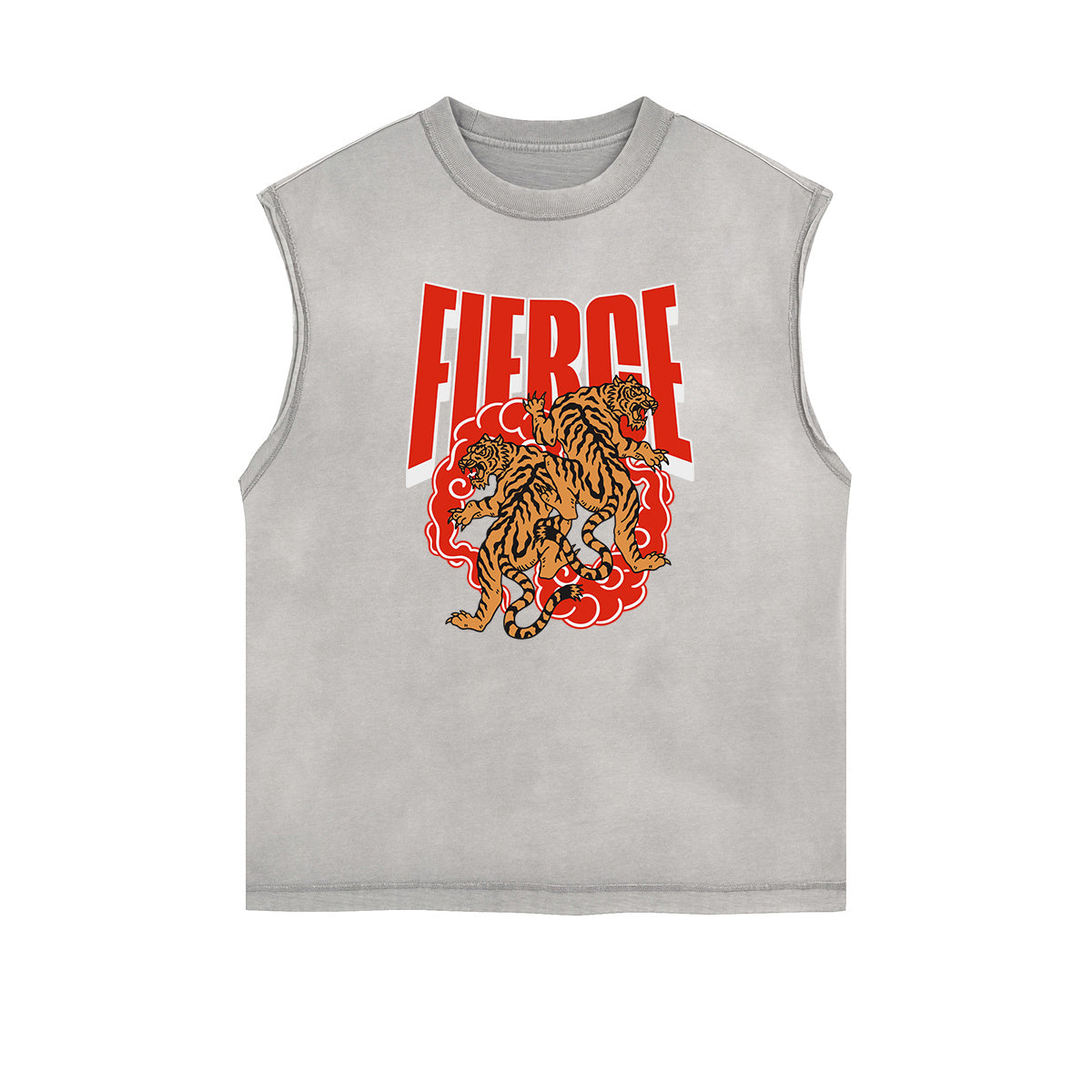 Camiseta sin mangas con gráfico de tigre y bordes deshilachados