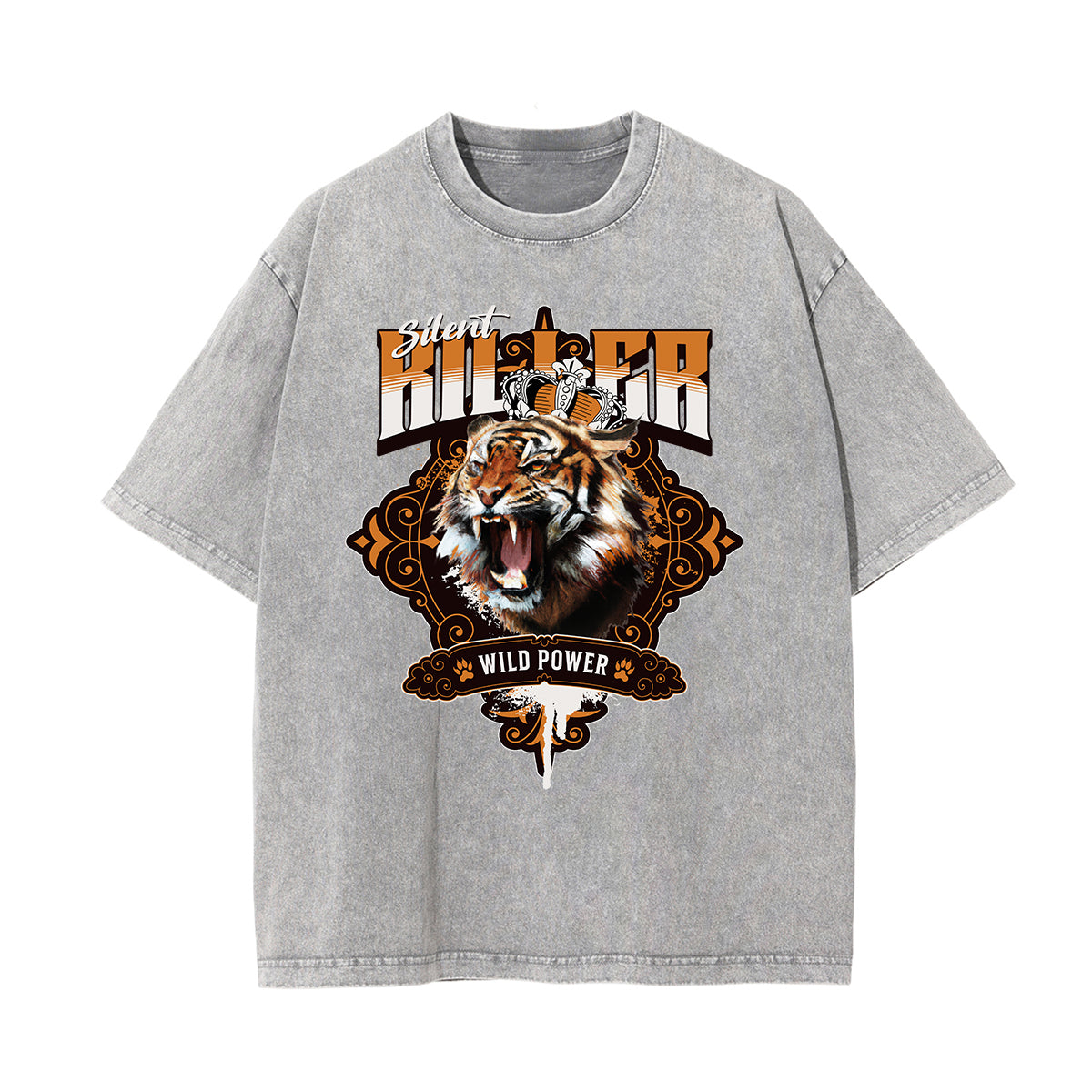 Camiseta de algodón con gráfico de tigre lavado