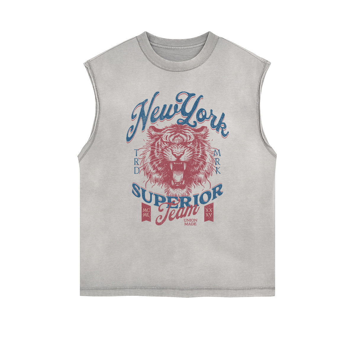 Camiseta sin mangas con gráfico de tigre y bordes deshilachados