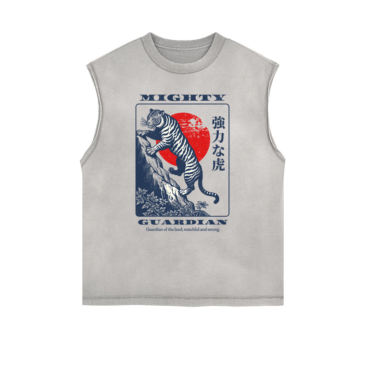 Camiseta sin mangas con gráfico de tigre y bordes deshilachados