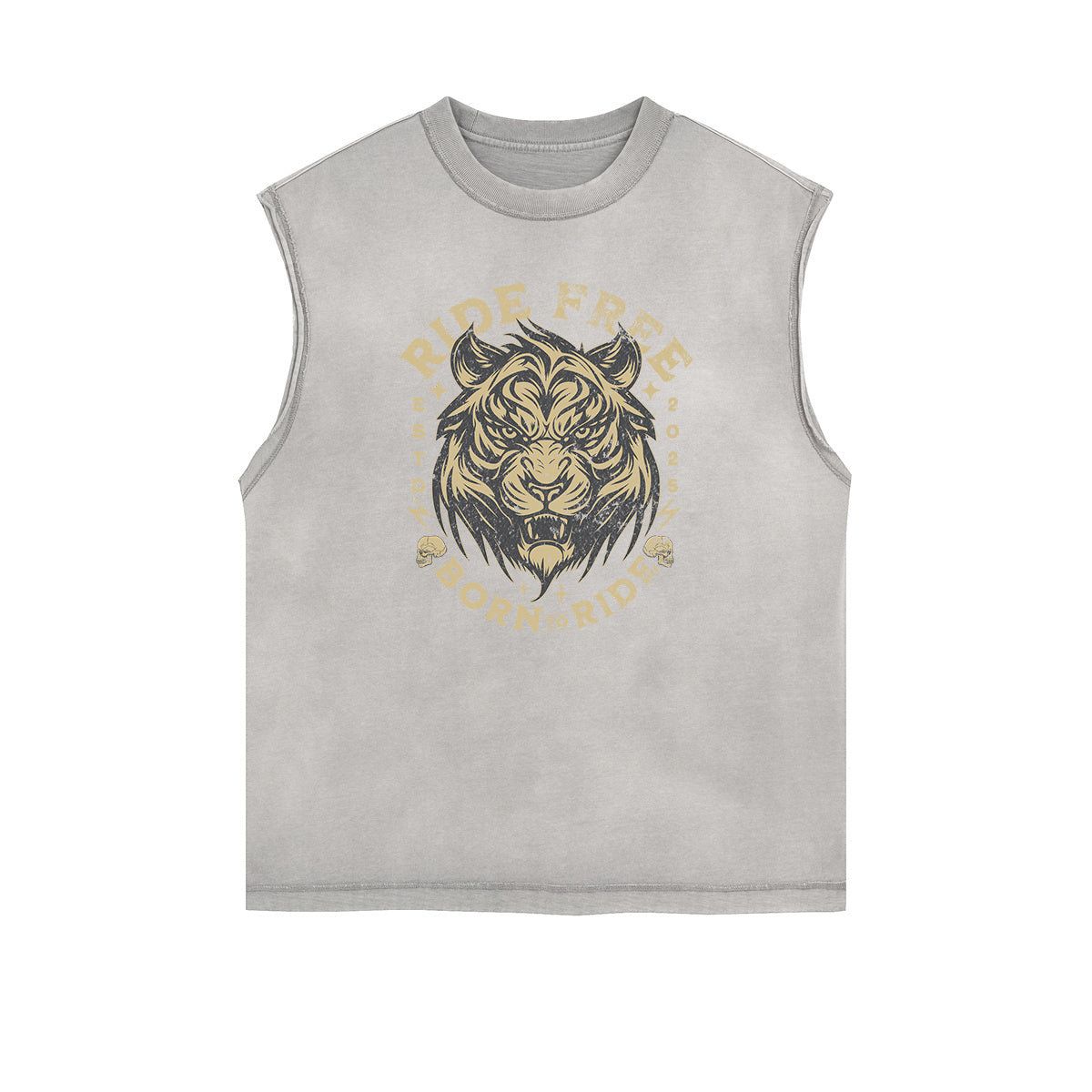 Camiseta sin mangas con gráfico de tigre y bordes deshilachados