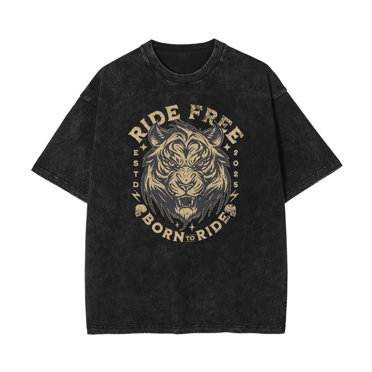 Stone Wash Tiger Pattern T Shirt