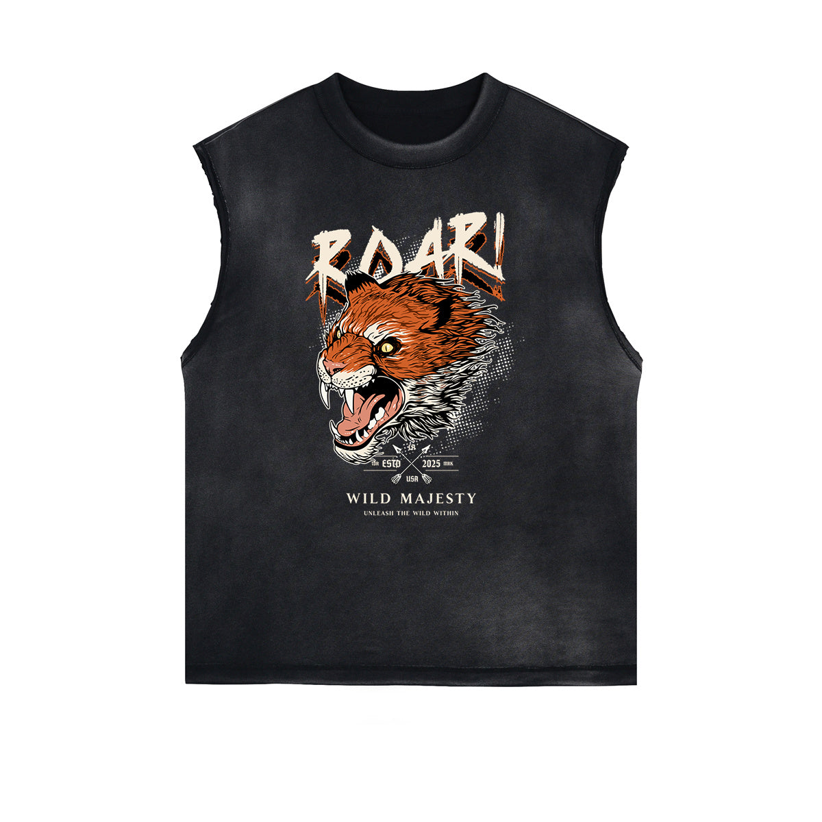 Camiseta sin mangas con estampado de tigre desgastado