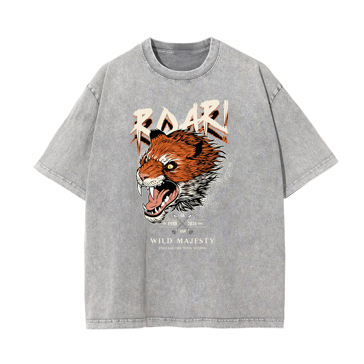 Camiseta de algodón con gráfico de tigre lavado