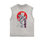 Camiseta sin mangas con gráfico de tigre y bordes deshilachados