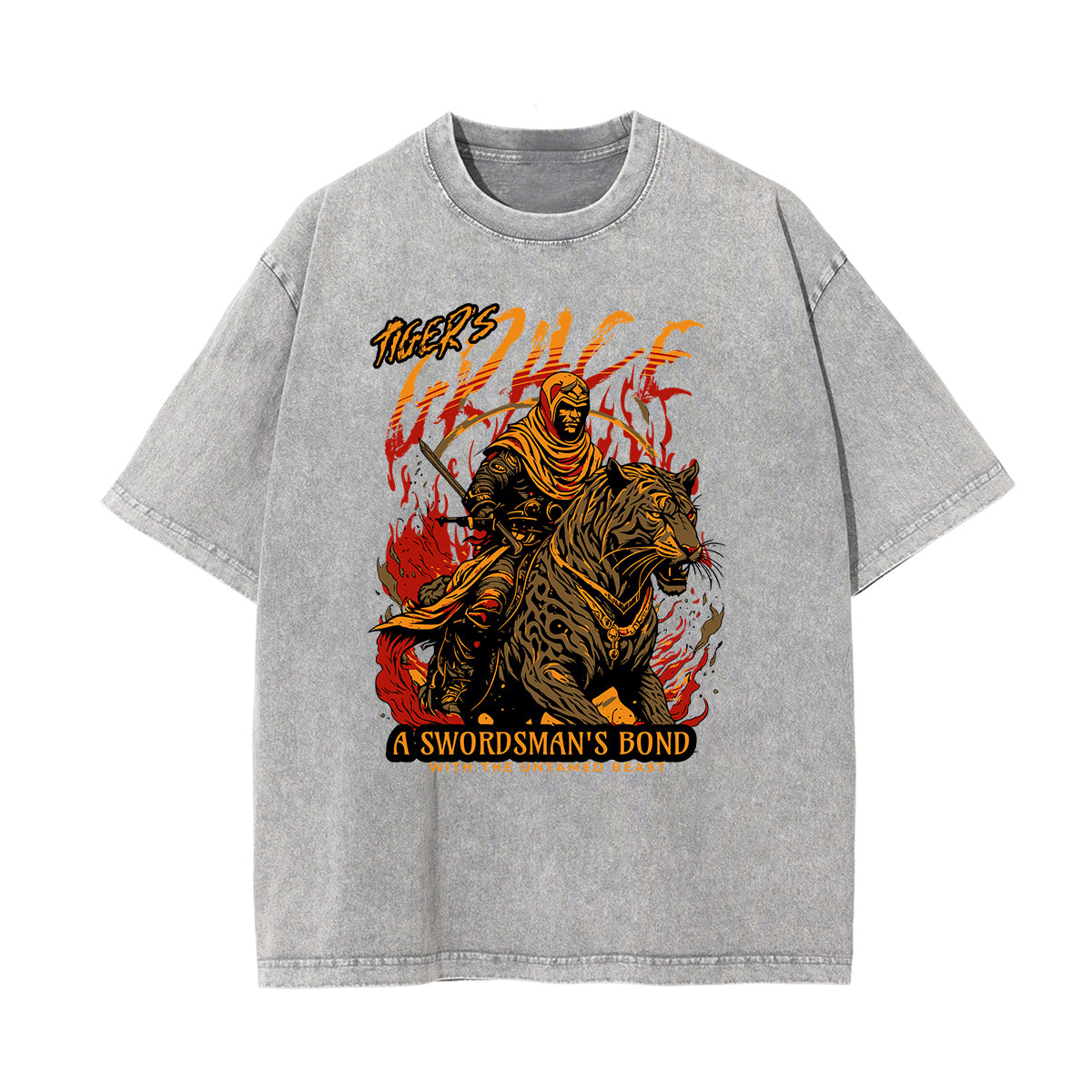 Camiseta de algodón con gráfico de tigre lavado