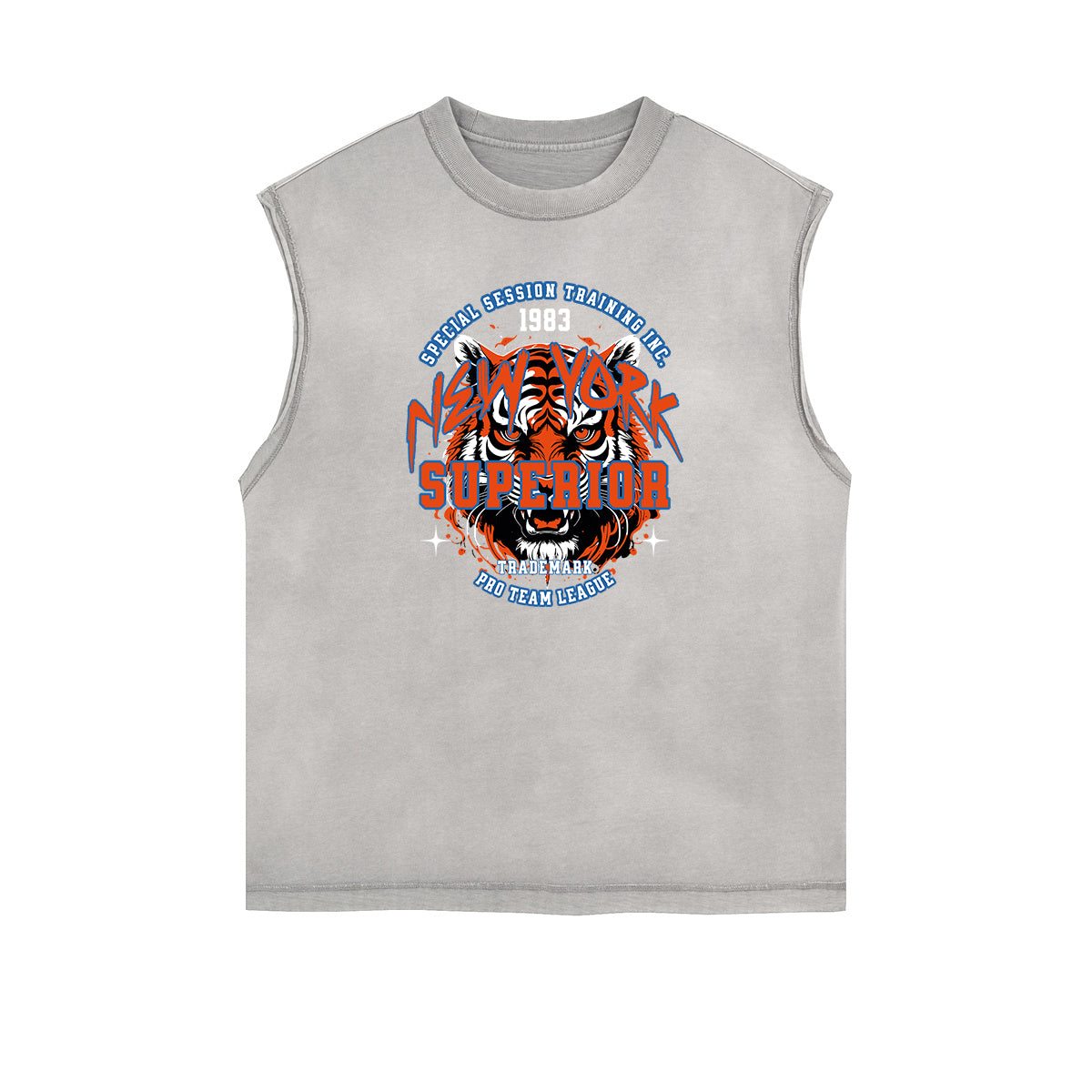 Camiseta sin mangas con gráfico de tigre y bordes deshilachados