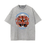 Camiseta de algodón con gráfico de tigre lavado