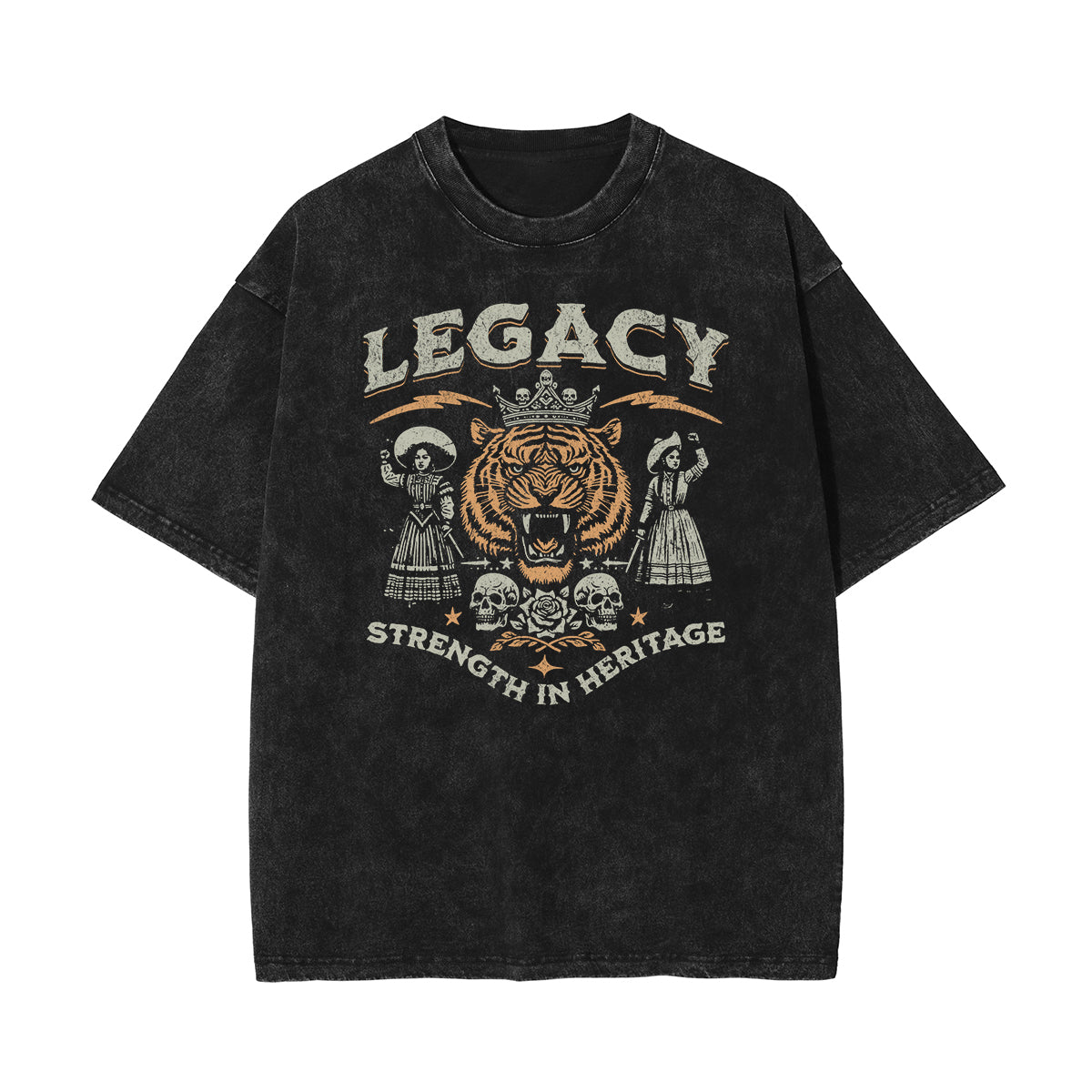 Stone Wash Tiger Pattern T Shirt