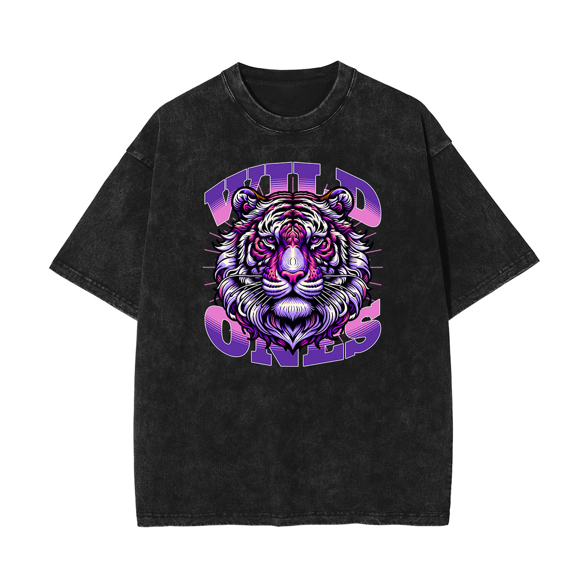 Stone Wash Tiger Pattern T Shirt